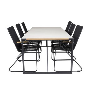 VENTURE DESIGN havest, m. Texas bord (200x100) og 6 Bois stole, m. armln - teak/alu/reb/akacie