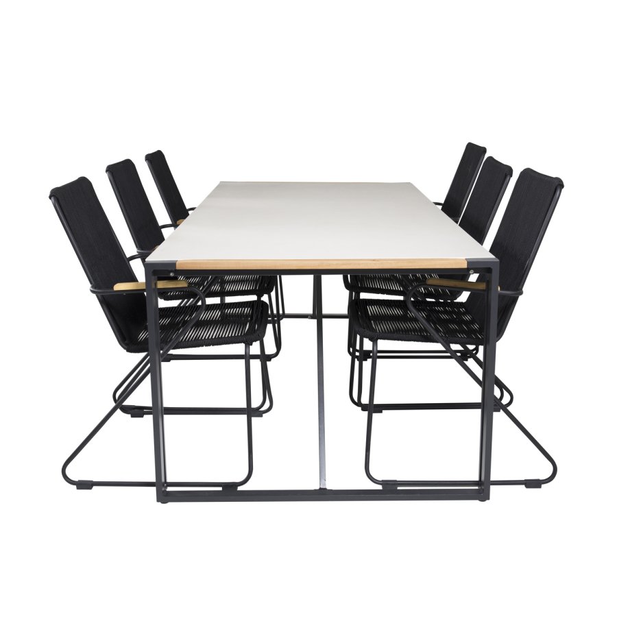 VENTURE DESIGN havest, m. Texas bord (200x100) og 6 Bois stole, m. armln - teak/alu/reb/akacie