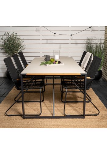 VENTURE DESIGN havest, m. Texas bord (200x100) og 6 Bois stole, m. armln - teak/alu/reb/akacie