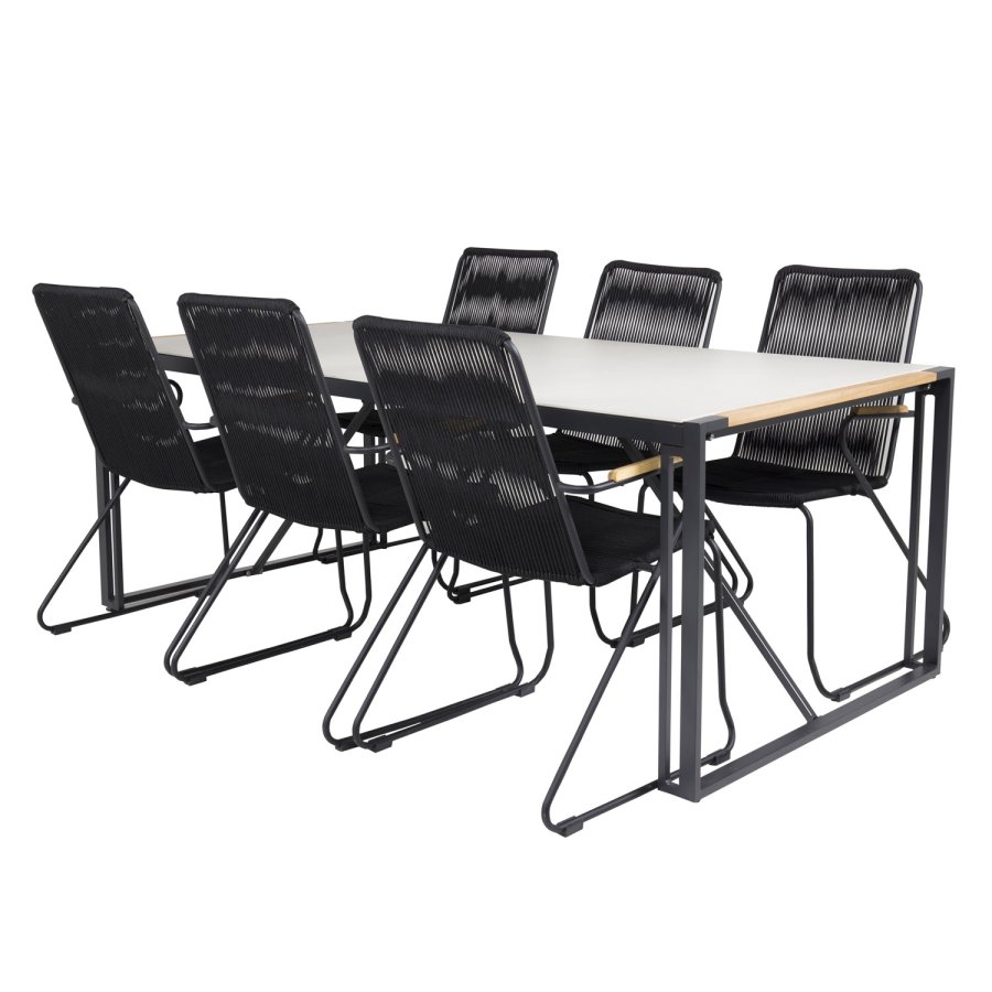 VENTURE DESIGN havest, m. Texas bord (200x100) og 6 Bois stole, m. armln - teak/alu/reb/akacie