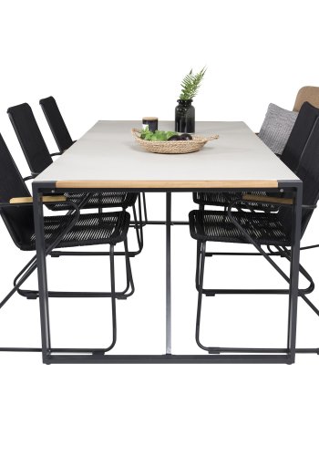 VENTURE DESIGN havest, m. Texas bord (200x100) og 6 Bois stole, m. armln - teak/alu/reb/akacie