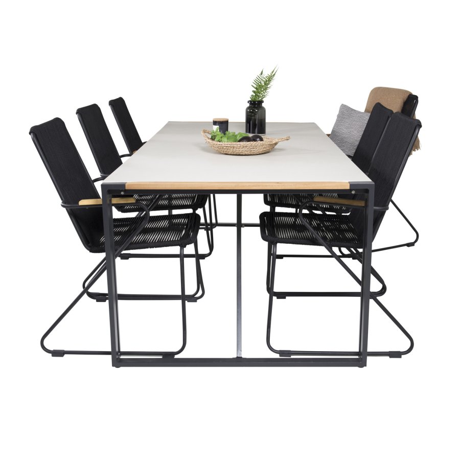 VENTURE DESIGN havest, m. Texas bord (200x100) og 6 Bois stole, m. armln - teak/alu/reb/akacie