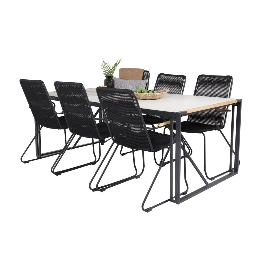 VENTURE DESIGN havest, m. Texas bord (200x100) og 6 Bois stole, m. armln - teak/alu/reb/akacie