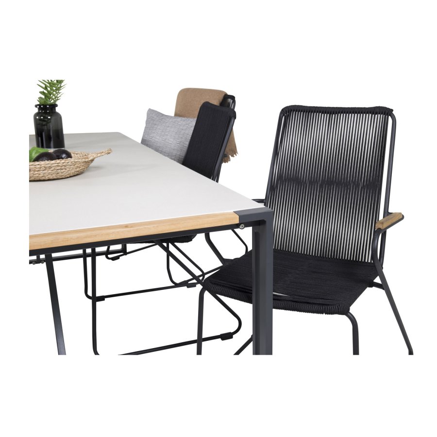 VENTURE DESIGN havest, m. Texas bord (200x100) og 6 Bois stole, m. armln - teak/alu/reb/akacie