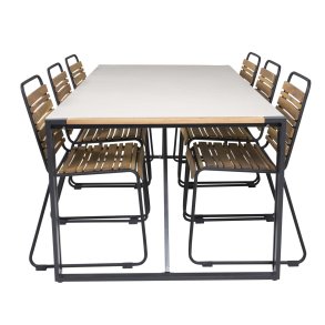 VENTURE DESIGN havest m. Texas bord (200x100) og 6 Bois stole - akacietr/grt sprayglass/sort alu