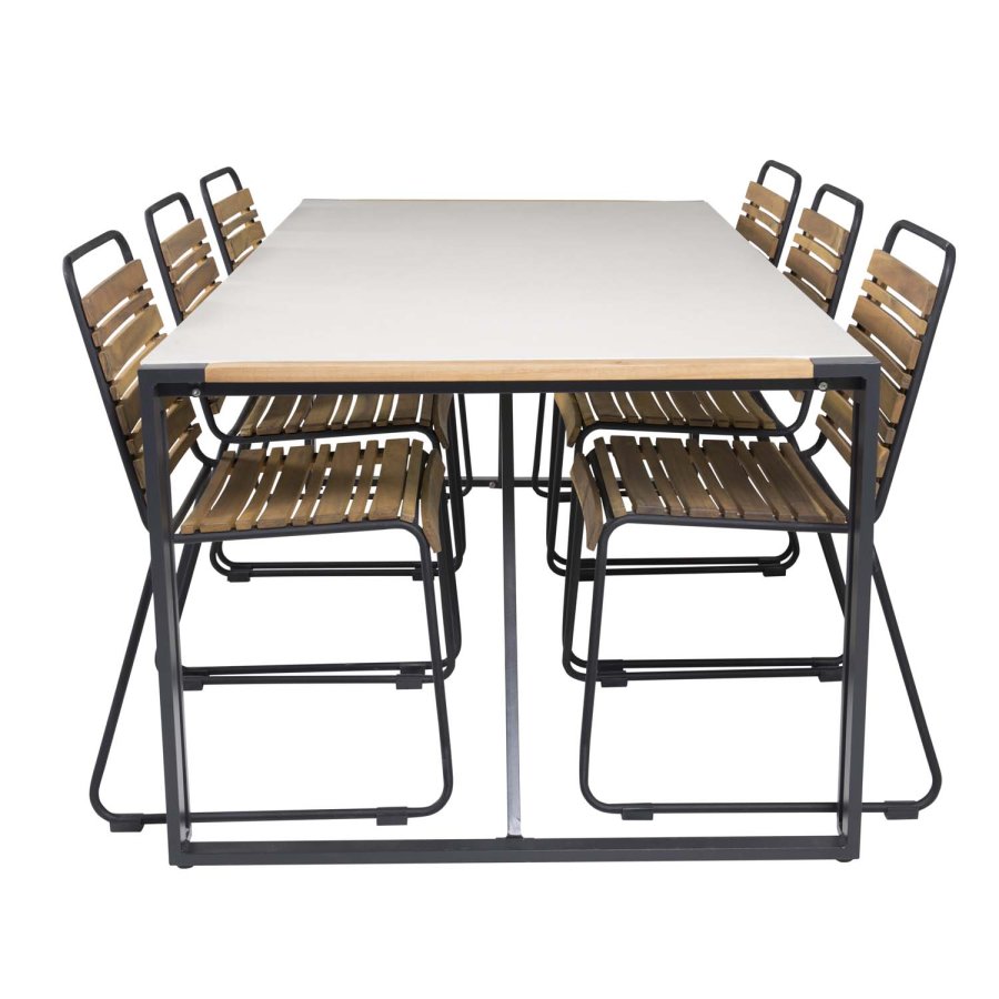 VENTURE DESIGN havest m. Texas bord (200x100) og 6 Bois stole - akacietr/grt sprayglass/sort alu