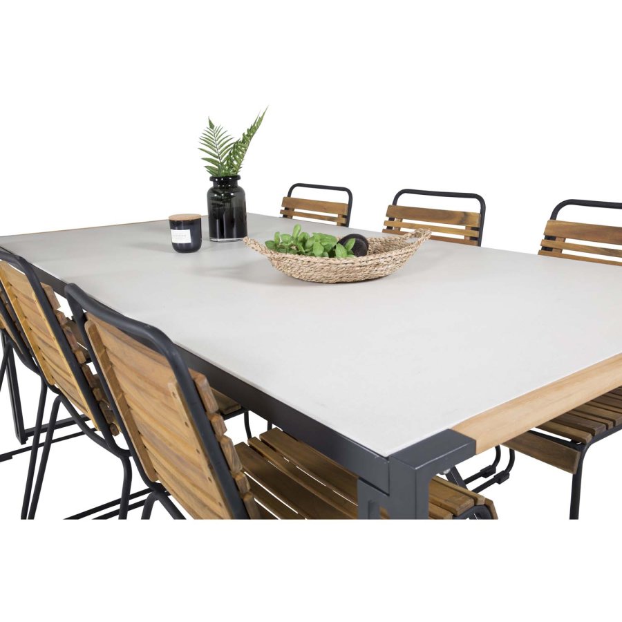 VENTURE DESIGN havest m. Texas bord (200x100) og 6 Bois stole - akacietr/grt sprayglass/sort alu