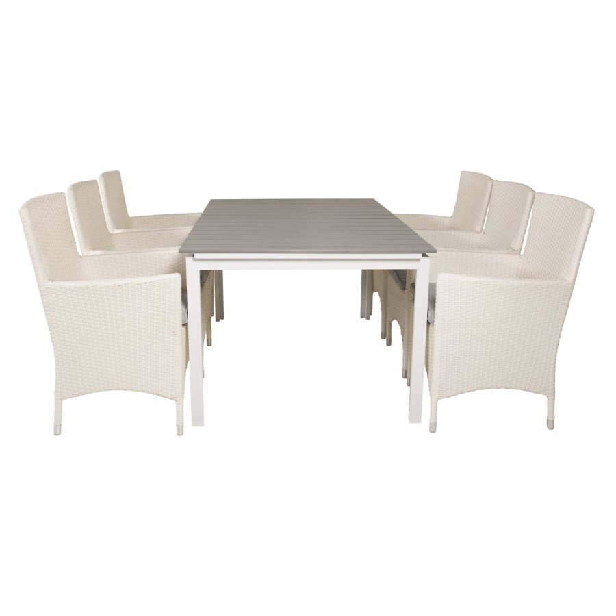 VENTURE DESIGN havest, m. Levels bord, m. udtrk og 6 Malin stole, m. armln - aintwood/alu