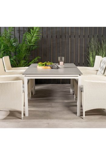 VENTURE DESIGN havest, m. Levels bord, m. udtrk og 6 Malin stole, m. armln - aintwood/alu