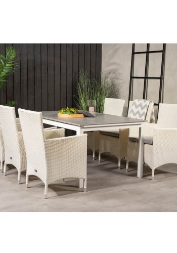 VENTURE DESIGN havest, m. Levels bord, m. udtrk og 6 Malin stole, m. armln - aintwood/alu