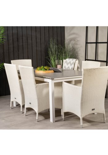 VENTURE DESIGN havest, m. Levels bord, m. udtrk og 6 Malin stole, m. armln - aintwood/alu