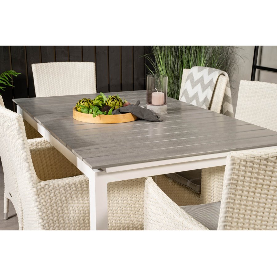 VENTURE DESIGN havest, m. Levels bord, m. udtrk og 6 Malin stole, m. armln - aintwood/alu