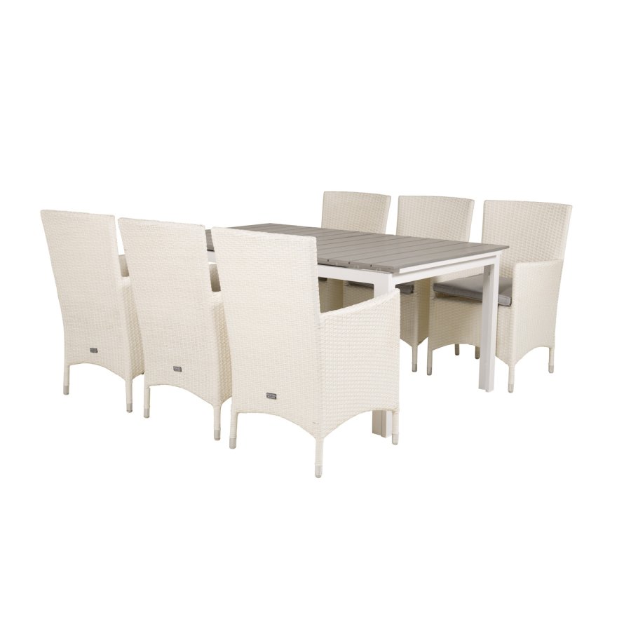 VENTURE DESIGN havest, m. Levels bord, m. udtrk og 6 Malin stole, m. armln - aintwood/alu