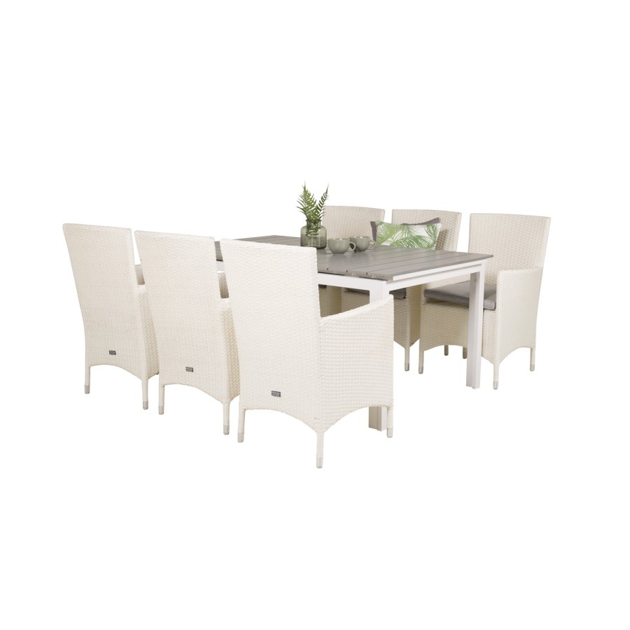 VENTURE DESIGN havest, m. Levels bord, m. udtrk og 6 Malin stole, m. armln - aintwood/alu