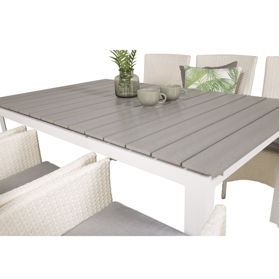 VENTURE DESIGN havest, m. Levels bord, m. udtrk og 6 Malin stole, m. armln - aintwood/alu