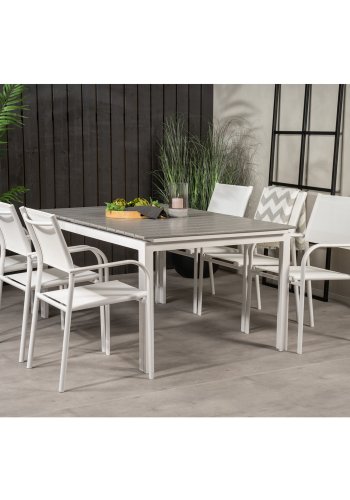 VENTURE DESIGN havest, m. Levels bord, m. udtrk og 6 Santorini stole, m. armln - aintwood/alu 