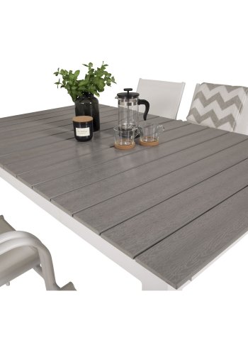 VENTURE DESIGN havest, m. Levels bord, m. udtrk og 6 Santorini stole, m. armln - aintwood/alu 