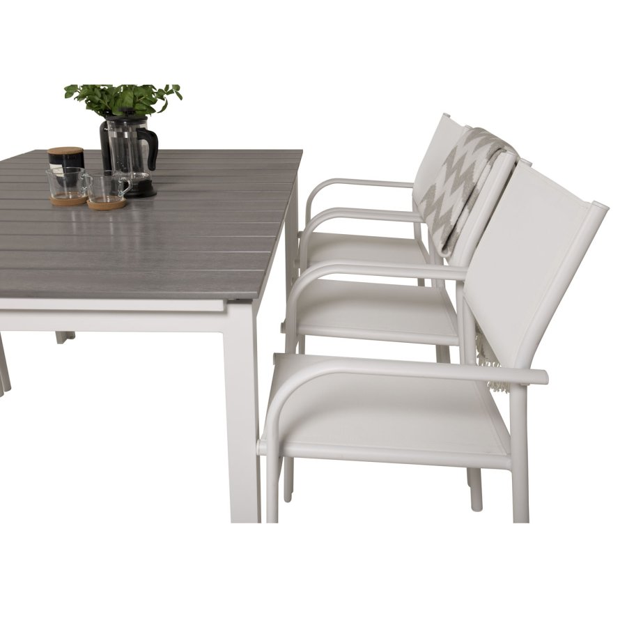 VENTURE DESIGN havest, m. Levels bord, m. udtrk og 6 Santorini stole, m. armln - aintwood/alu 