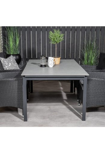 VENTURE DESIGN havest, m. Levels bord, m. udtrk og 4 Malin stole, m. armln - gr aintwood/alu 