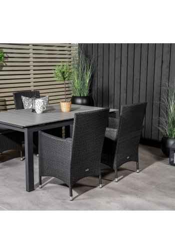 VENTURE DESIGN havest, m. Levels bord, m. udtrk og 4 Malin stole, m. armln - gr aintwood/alu 