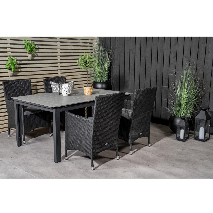 VENTURE DESIGN havest, m. Levels bord, m. udtrk og 4 Malin stole, m. armln - gr aintwood/alu 