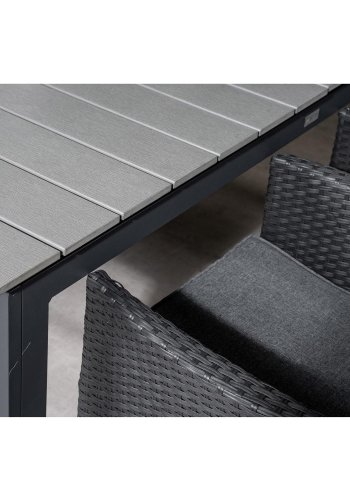 VENTURE DESIGN havest, m. Levels bord, m. udtrk og 4 Malin stole, m. armln - gr aintwood/alu 