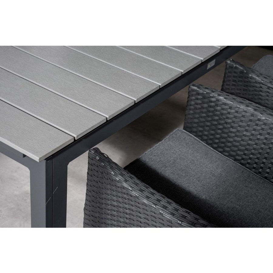 VENTURE DESIGN havest, m. Levels bord, m. udtrk og 4 Malin stole, m. armln - gr aintwood/alu 