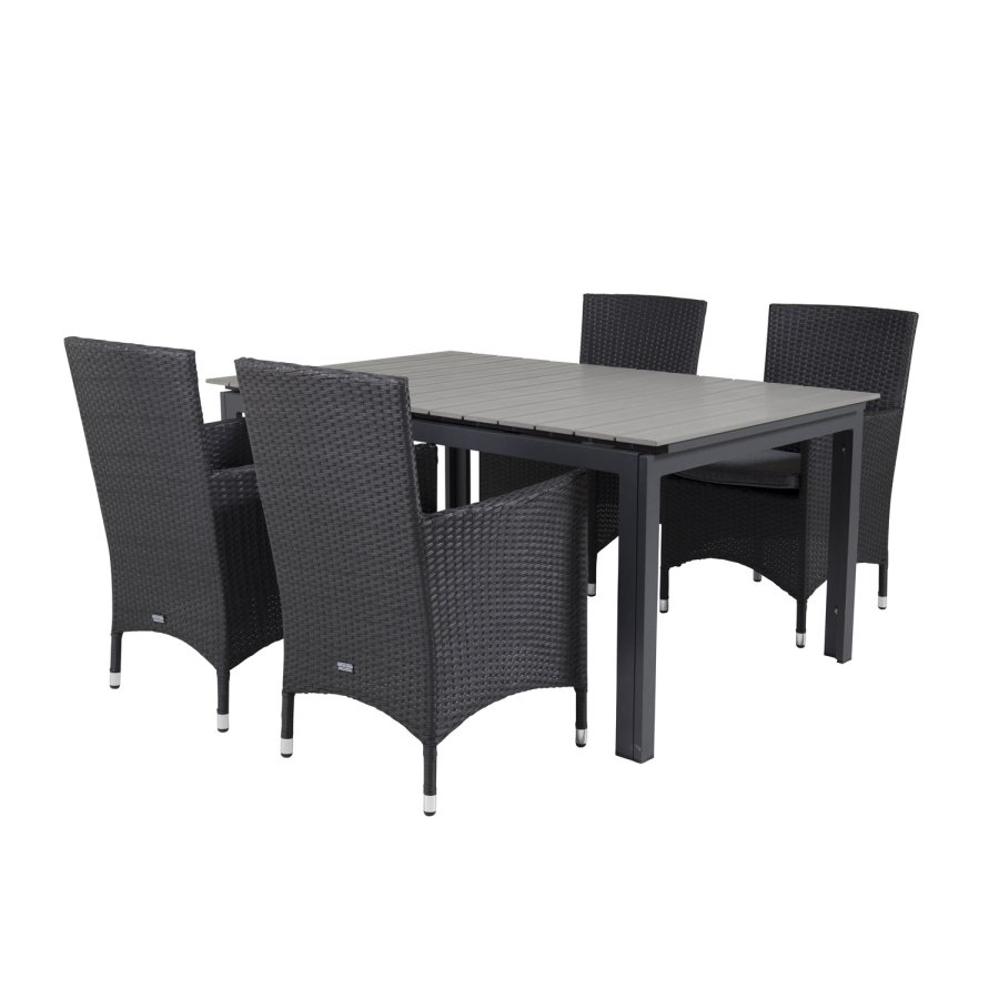 VENTURE DESIGN havest, m. Levels bord, m. udtrk og 4 Malin stole, m. armln - gr aintwood/alu 