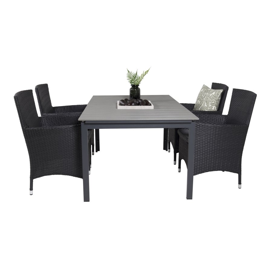 VENTURE DESIGN havest, m. Levels bord, m. udtrk og 4 Malin stole, m. armln - gr aintwood/alu 