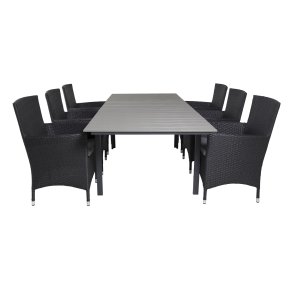 VENTURE DESIGN havest, m. Levels bord, m. udtrk og 6 Malin stole, m. armln - aintwood/alu