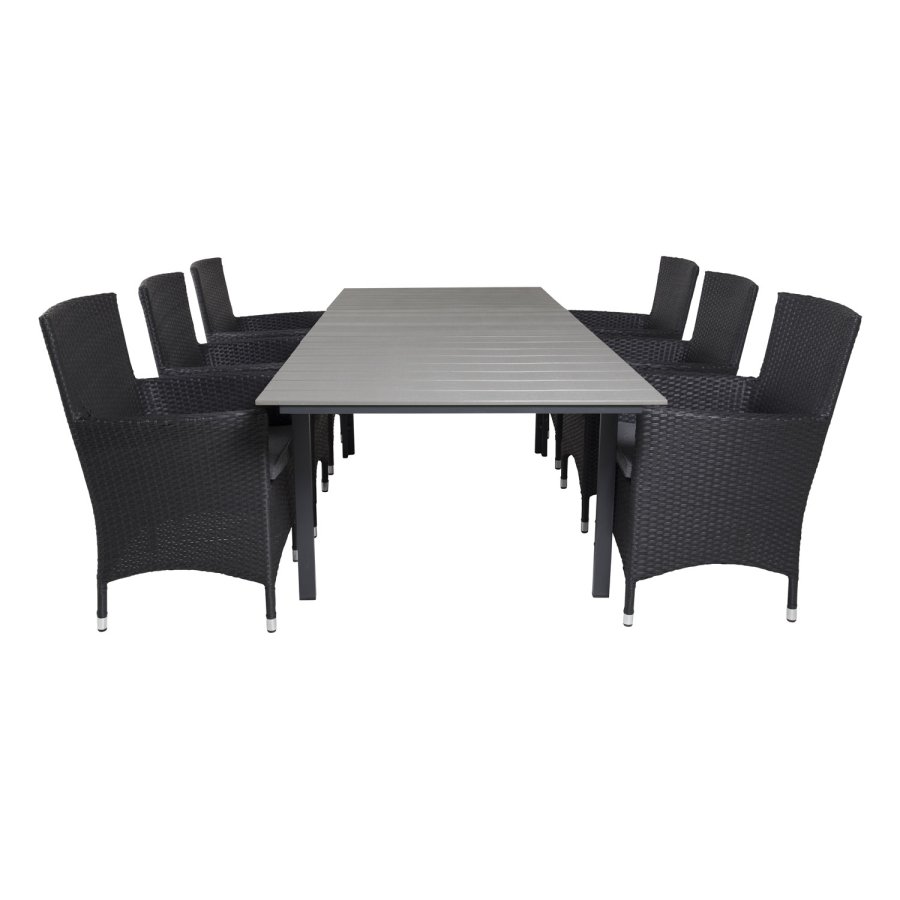 VENTURE DESIGN havest, m. Levels bord, m. udtrk og 6 Malin stole, m. armln - aintwood/alu