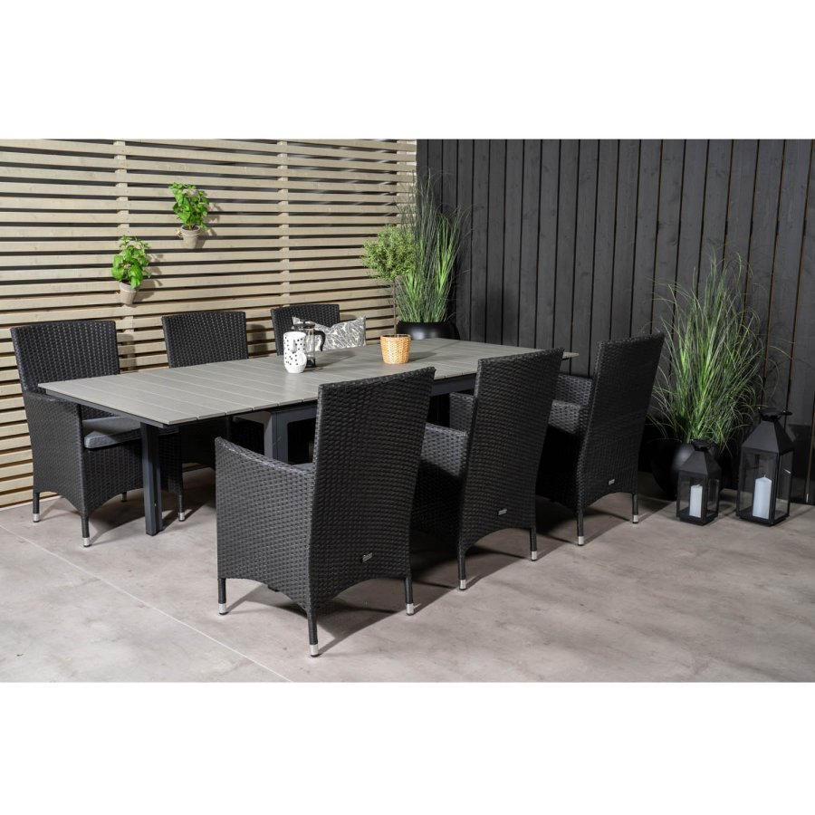 VENTURE DESIGN havest, m. Levels bord, m. udtrk og 6 Malin stole, m. armln - aintwood/alu