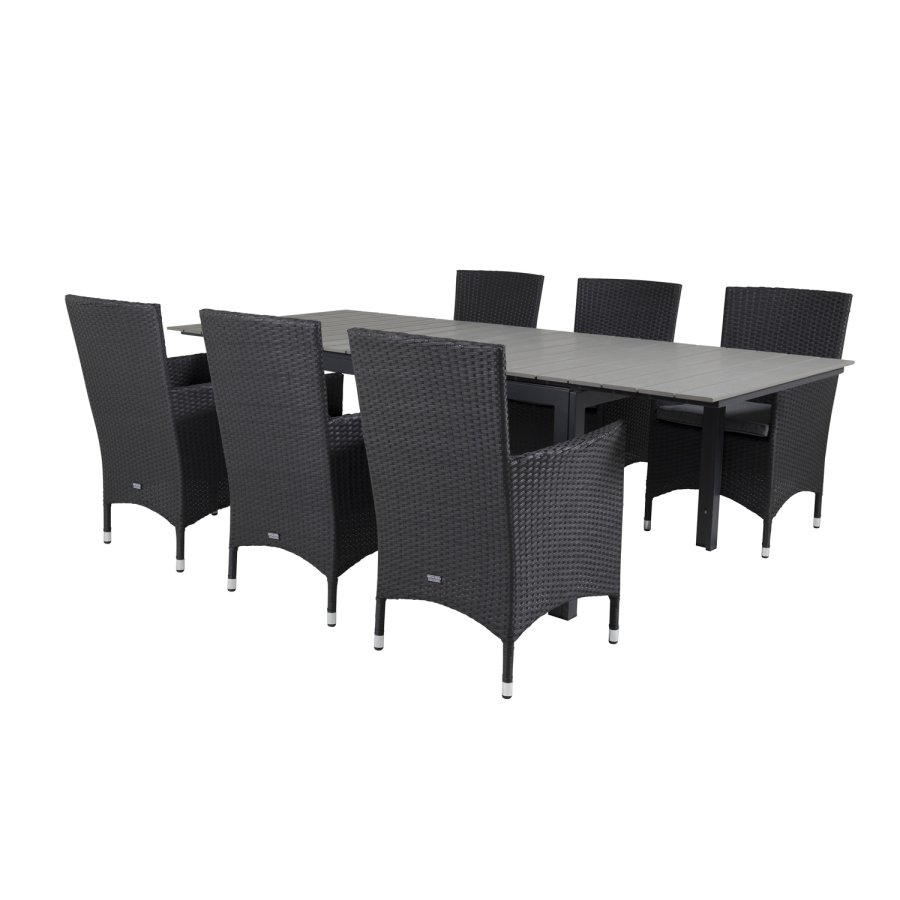 VENTURE DESIGN havest, m. Levels bord, m. udtrk og 6 Malin stole, m. armln - aintwood/alu