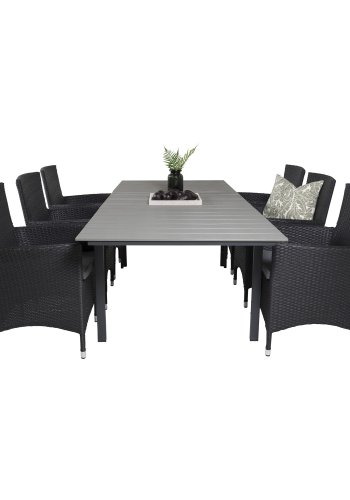 VENTURE DESIGN havest, m. Levels bord, m. udtrk og 6 Malin stole, m. armln - aintwood/alu