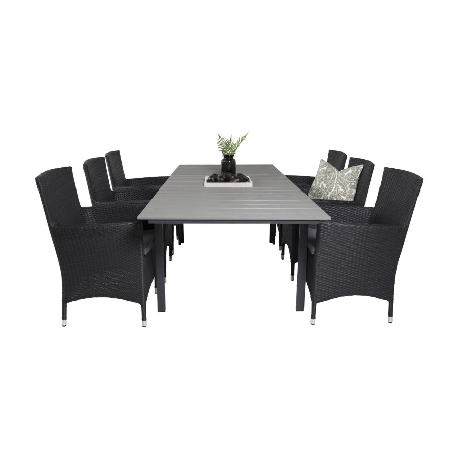 VENTURE DESIGN havest, m. Levels bord, m. udtrk og 6 Malin stole, m. armln - aintwood/alu