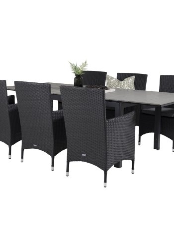 VENTURE DESIGN havest, m. Levels bord, m. udtrk og 6 Malin stole, m. armln - aintwood/alu