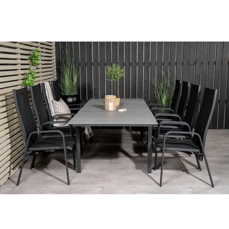 VENTURE DESIGN havest m Levels bord m. udtrk og 8 Copacabana stole m. recliner - gr aintwood/sort