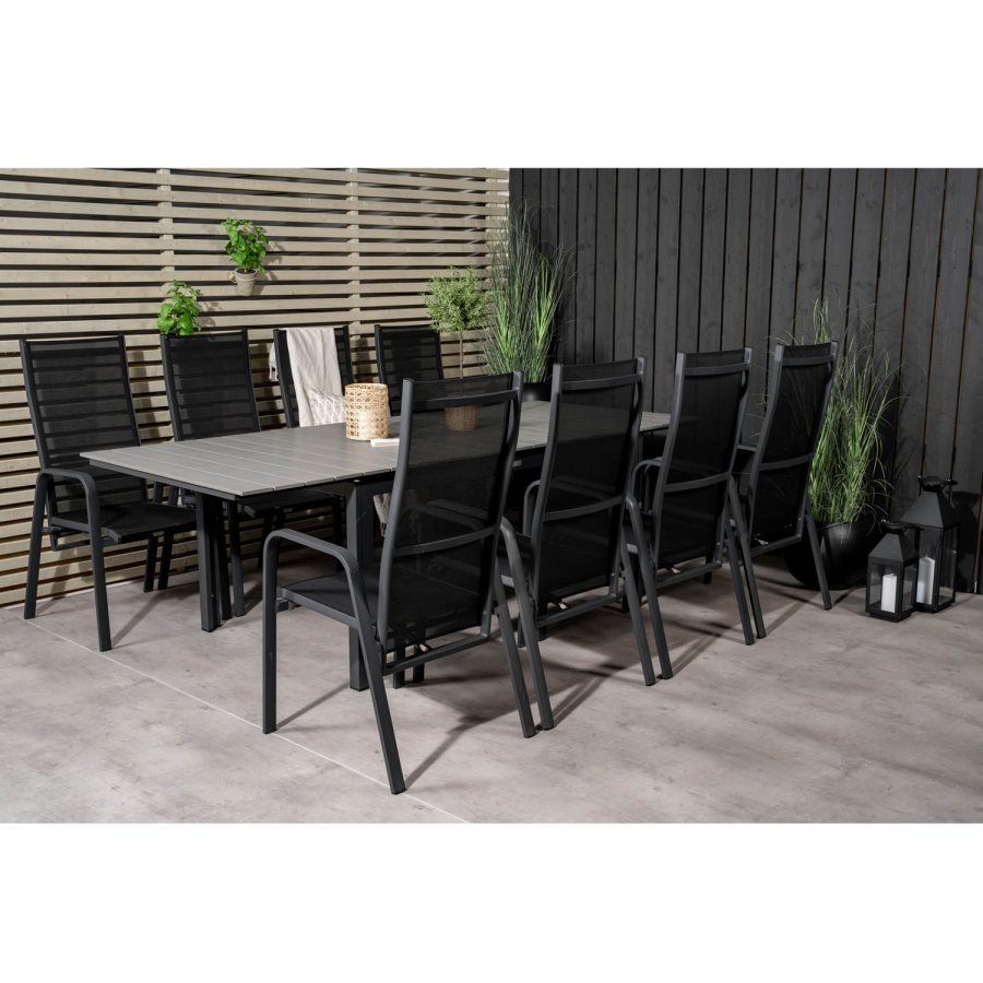 VENTURE DESIGN havest m Levels bord m. udtrk og 8 Copacabana stole m. recliner - gr aintwood/sort