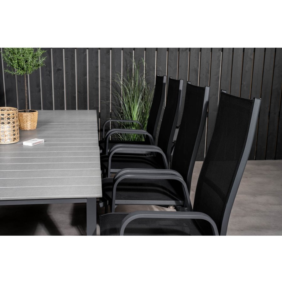 VENTURE DESIGN havest m Levels bord m. udtrk og 8 Copacabana stole m. recliner - gr aintwood/sort