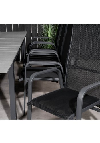 VENTURE DESIGN havest m Levels bord m. udtrk og 8 Copacabana stole m. recliner - gr aintwood/sort