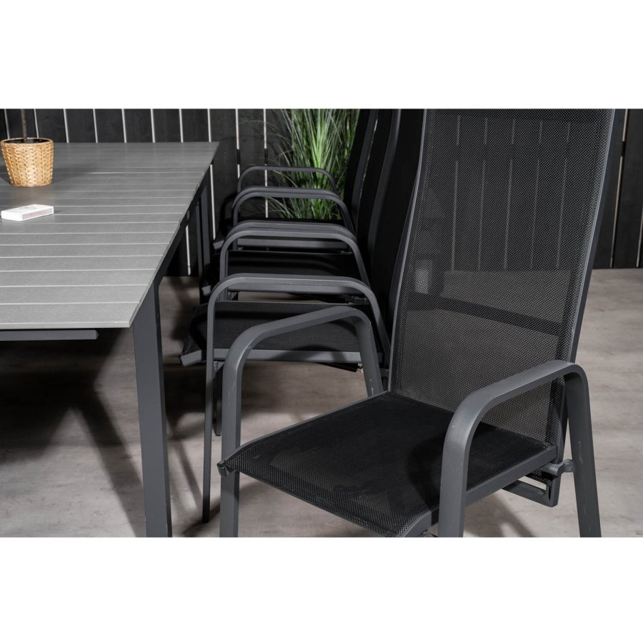 VENTURE DESIGN havest m Levels bord m. udtrk og 8 Copacabana stole m. recliner - gr aintwood/sort