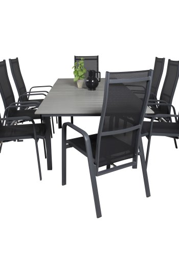 VENTURE DESIGN havest m Levels bord m. udtrk og 8 Copacabana stole m. recliner - gr aintwood/sort