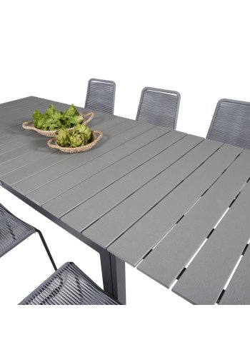 VENTURE DESIGN havest, m. Levels bord, m. udtrk og 6 Lindos stole - aintwood/alu/reb/stl