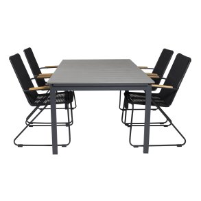 VENTURE DESIGN havest, m. Levels bord, m. udtrk og 4 Bois stole, m. armln - gr aintwood/alu 