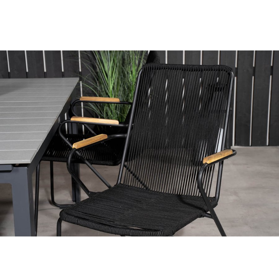 VENTURE DESIGN havest, m. Levels bord, m. udtrk og 4 Bois stole, m. armln - gr aintwood/alu 