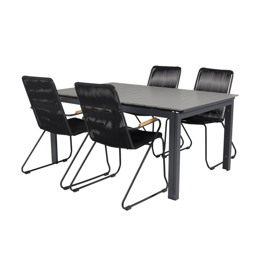 VENTURE DESIGN havest, m. Levels bord, m. udtrk og 4 Bois stole, m. armln - gr aintwood/alu 