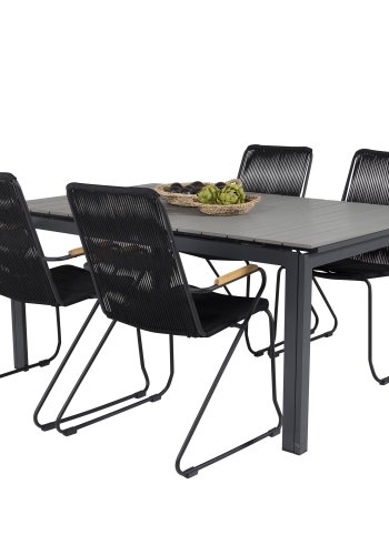 VENTURE DESIGN havest, m. Levels bord, m. udtrk og 4 Bois stole, m. armln - gr aintwood/alu 