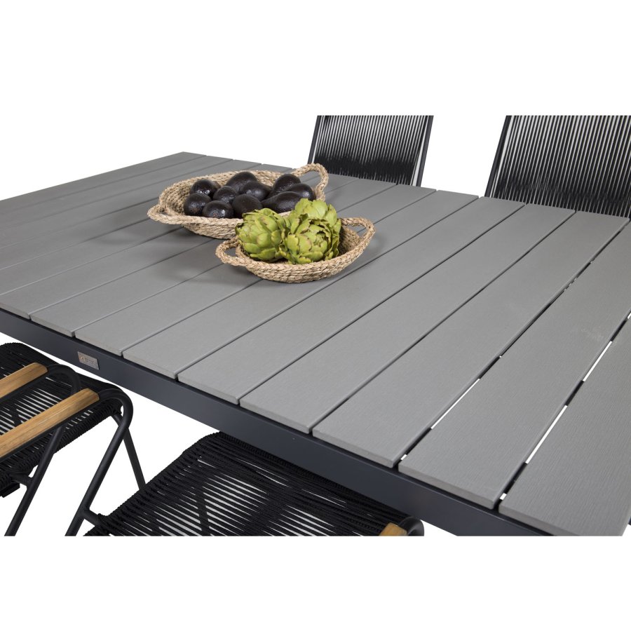 VENTURE DESIGN havest, m. Levels bord, m. udtrk og 4 Bois stole, m. armln - gr aintwood/alu 