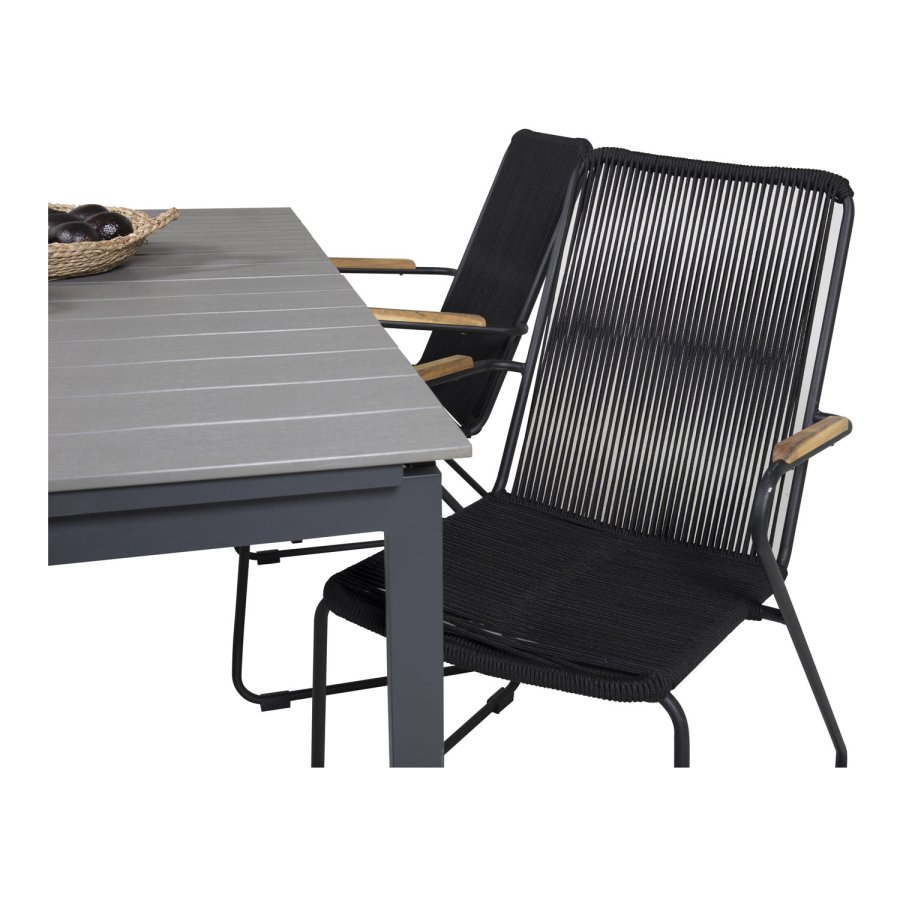 VENTURE DESIGN havest, m. Levels bord, m. udtrk og 4 Bois stole, m. armln - gr aintwood/alu 