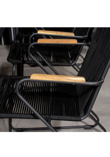 VENTURE DESIGN havest m. Levels bord m. udtrk og 6 Bois stole m. armln - sort reb/gr aintwood